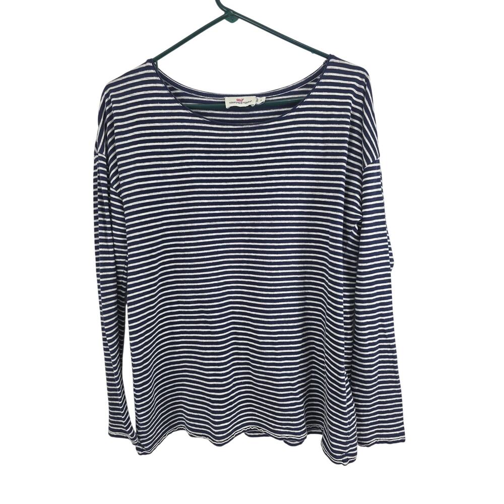 Vineyard Vines Hemp Blend Long Sleeve Top‎ S Womens Beachy Coastal Blue White